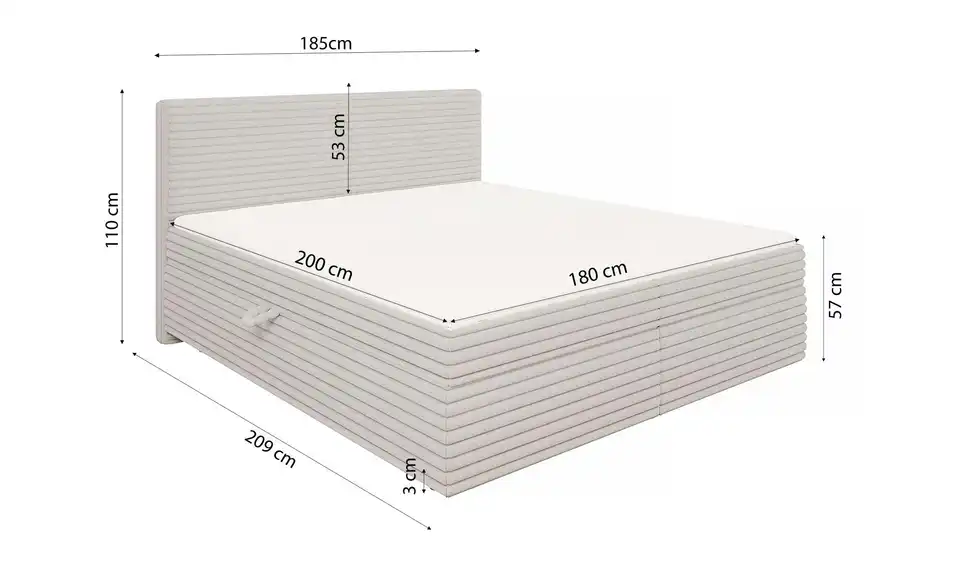 Boxspringbett, Bemaßung