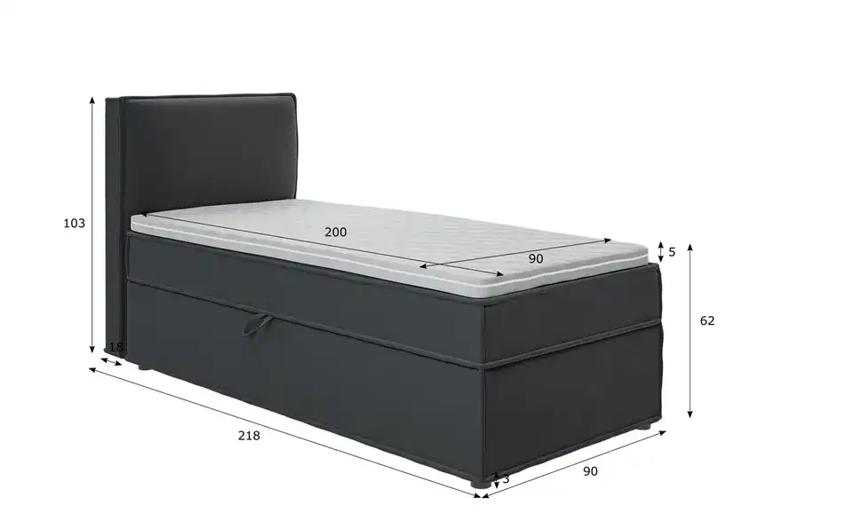 Boxspringbett, Bemaßung