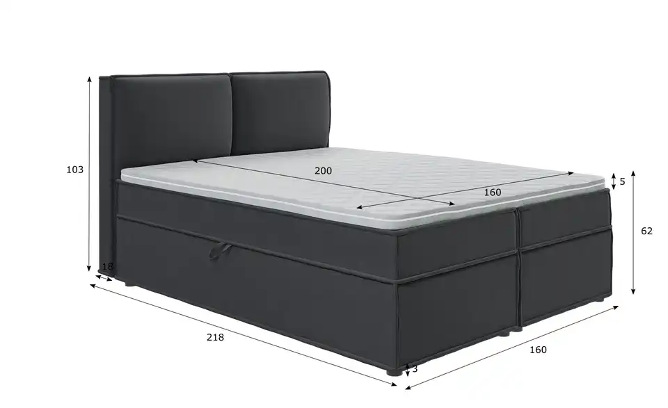 Boxspringbett, Bemaßung