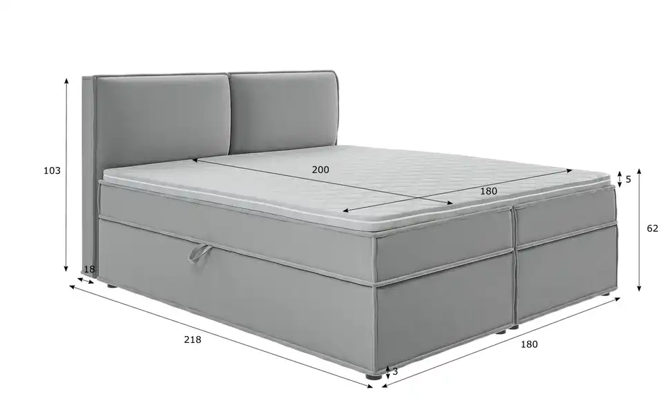 Boxspringbett, Bemaßung