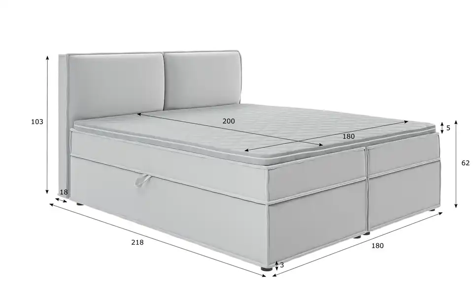 Boxspringbett, Bemaßung