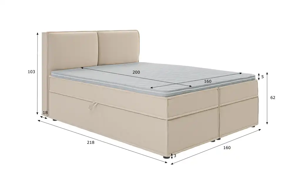 Boxspringbett, Bemaßung