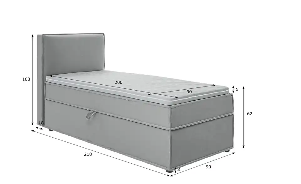 Boxspringbett, Bemaßung