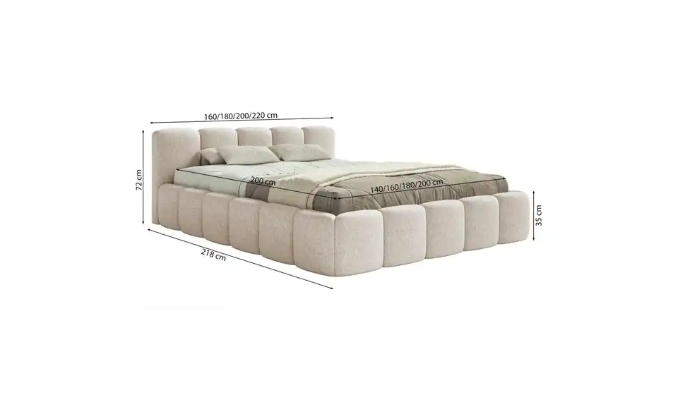 Selsey Polsterbett Cloudy Low mit Bettkasten, Bemaßung