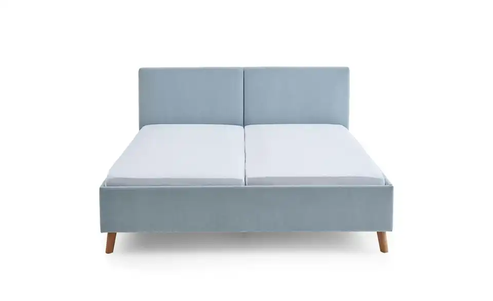 Polsterbett Piano in hellblau, Frontansicht