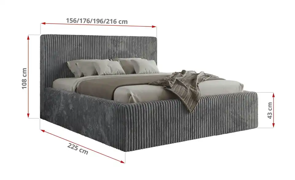 Polsterbett Tiliano Classic mit Bettkasten, Bemaßung