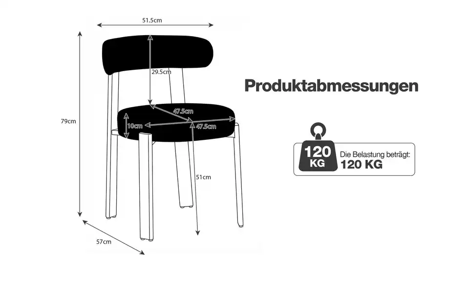 Esszimmerstuhl 2er-Set Cherry, Bemaßung