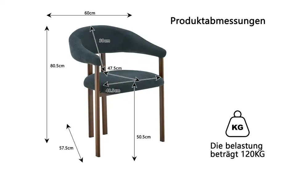 Esszimmerstuhl 2er-Set Cherry, Bemaßung