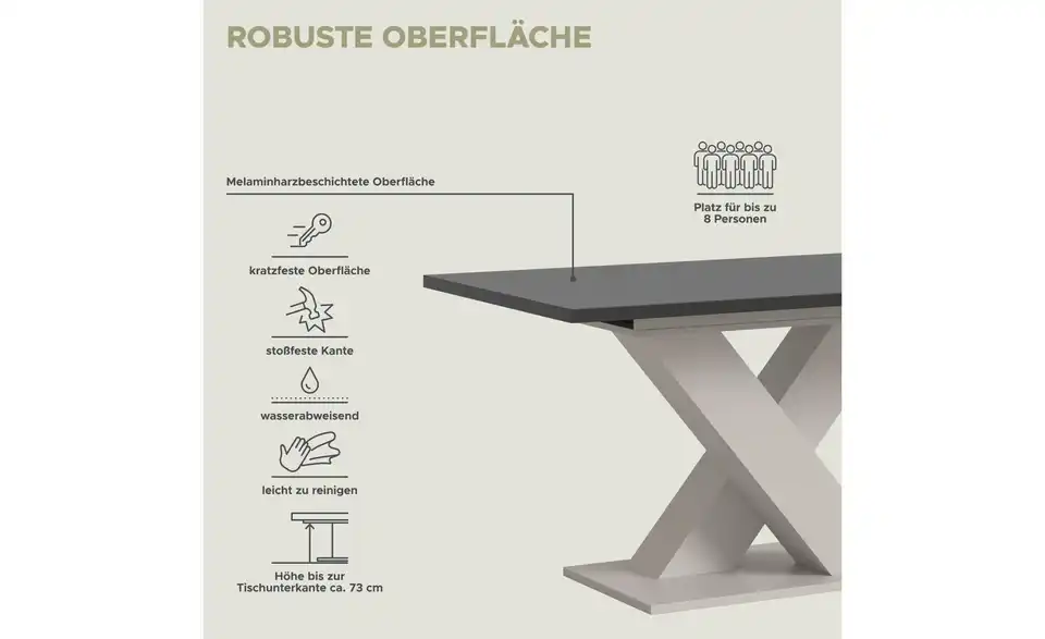 Esstisch Moritz ausziehbar, Bild mit Text