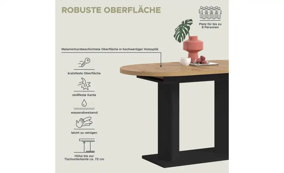 Esstisch Gunnar ausziehbar, Bild mit Text