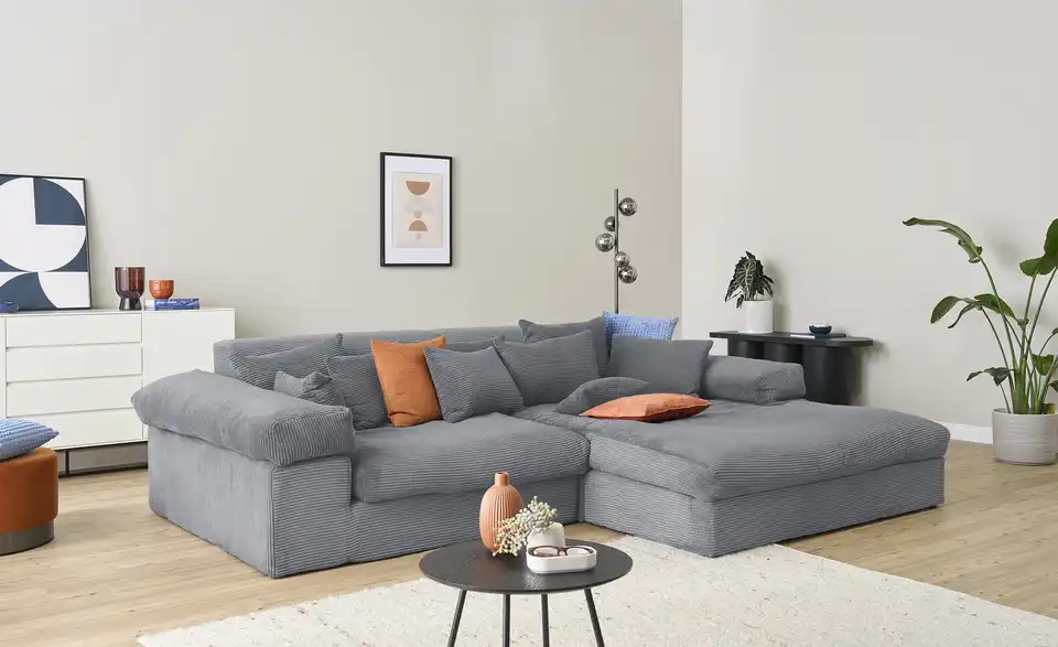 smart Ecksofa Lianea in modernem Cord, in Wohnsituation