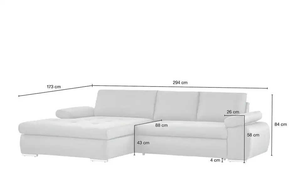 smart Ecksofa Ibby, Bemaßung