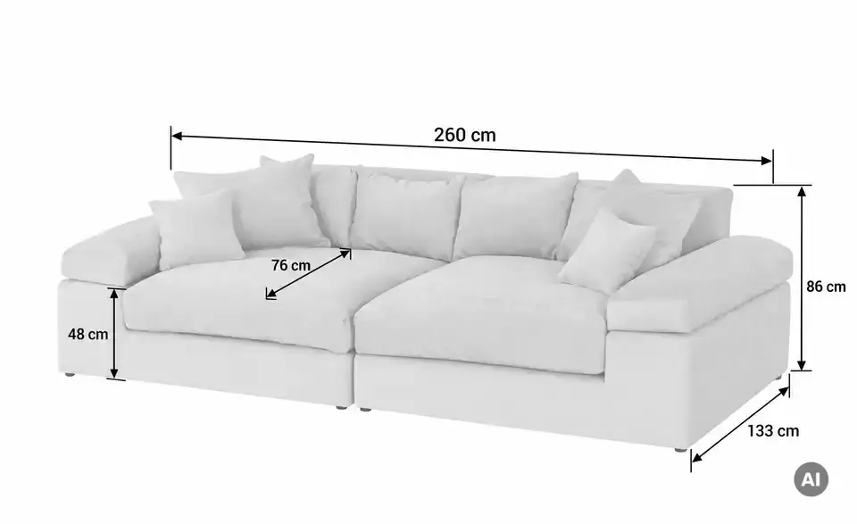 smart Big Sofa Lianea, Bemaßung