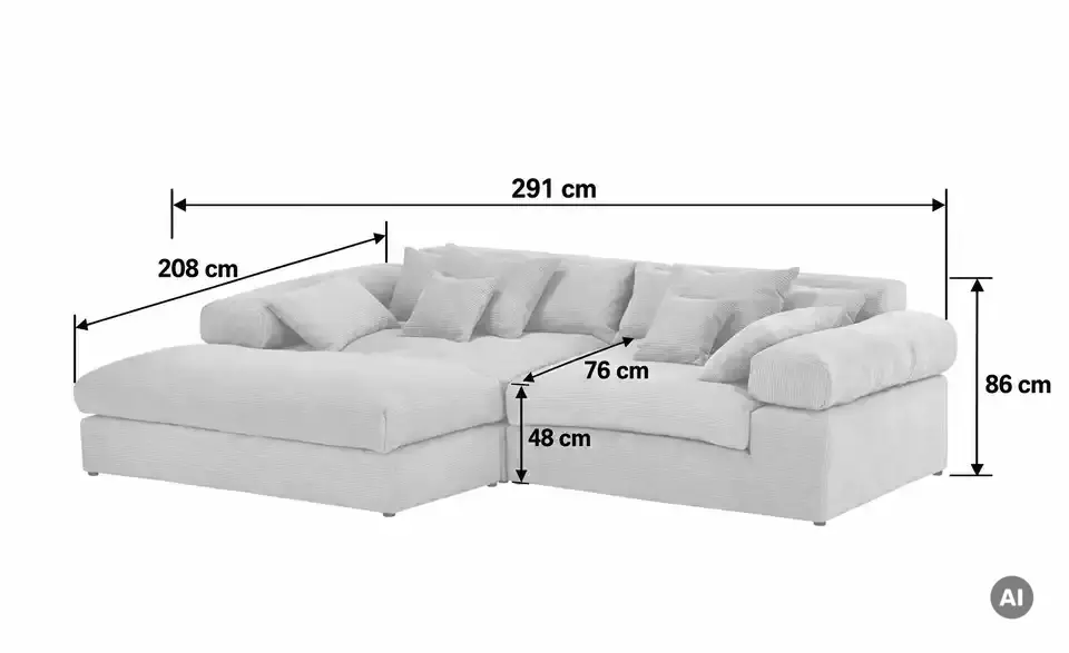 smart Ecksofa Lianea, Bemaßung