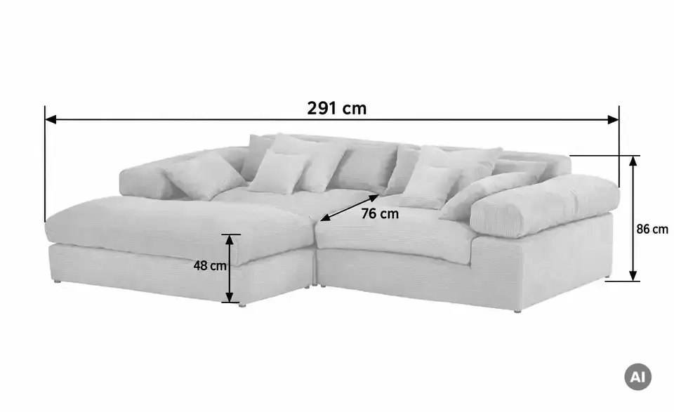 smart Ecksofa Lianea, Bemaßung