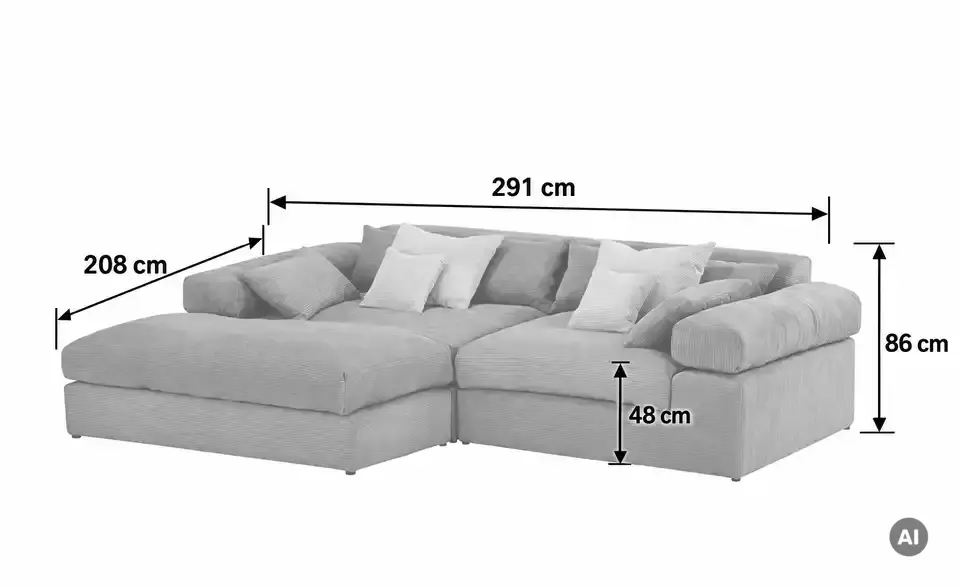 smart Ecksofa Lianea, Bemaßung