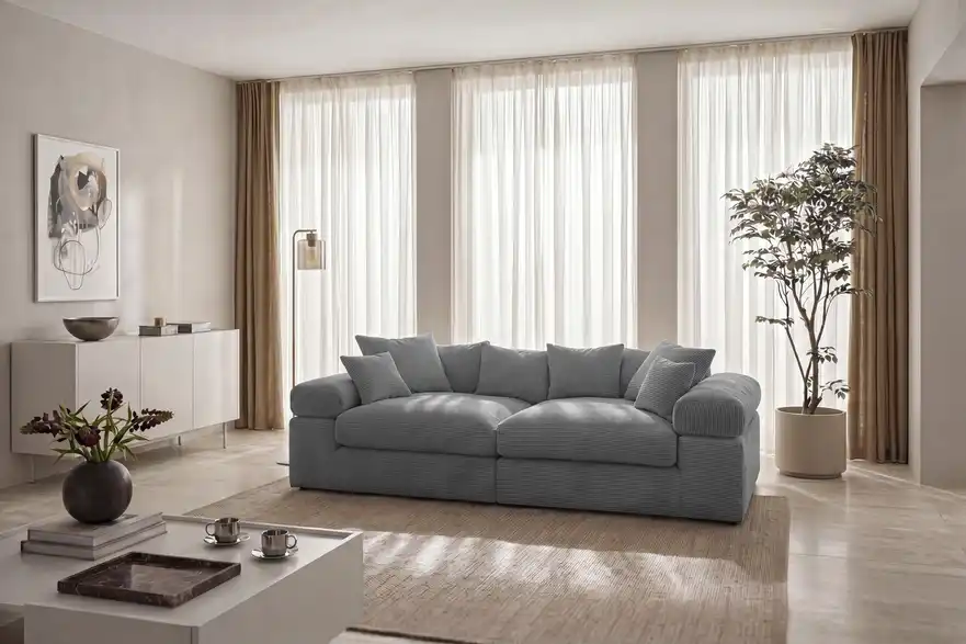 smart Big Sofa Lianea in modernem Cord, in Wohnsituation