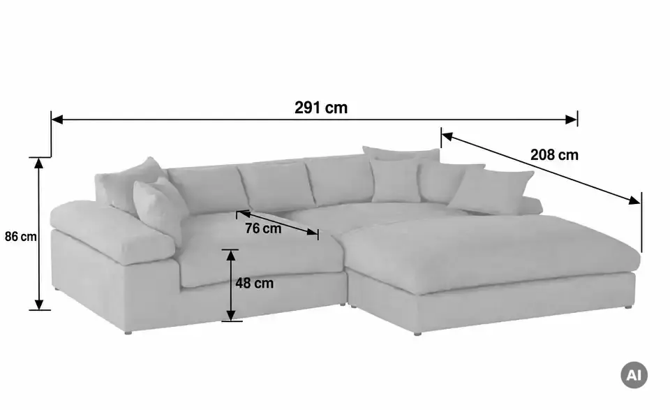 smart Ecksofa Lianea, Bemaßung