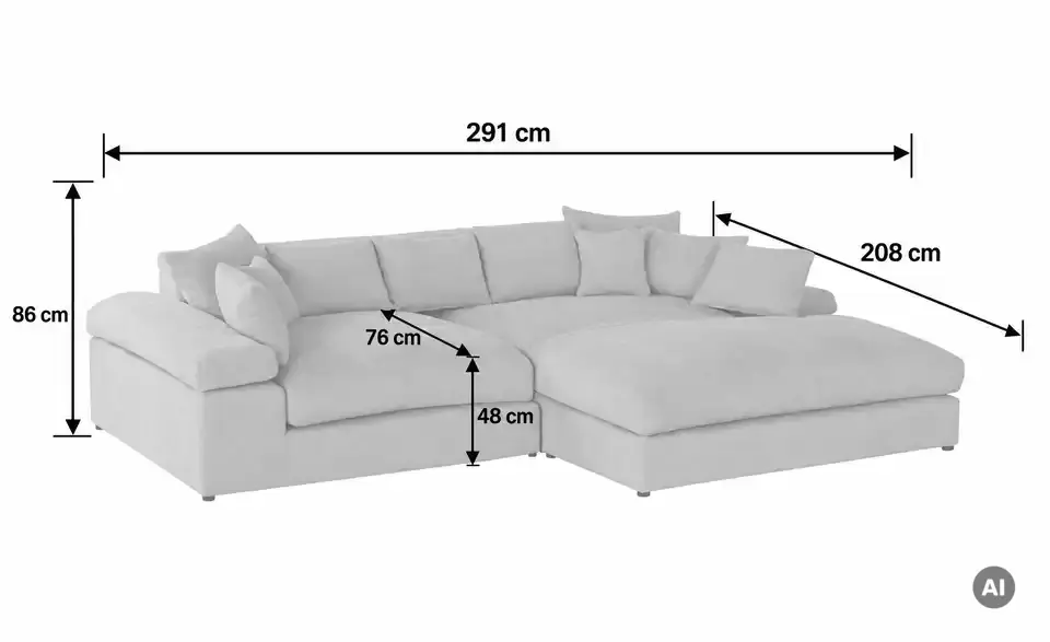 smart Ecksofa Lianea, Bemaßung