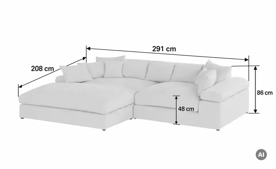 smart Ecksofa Lianea, Bemaßung