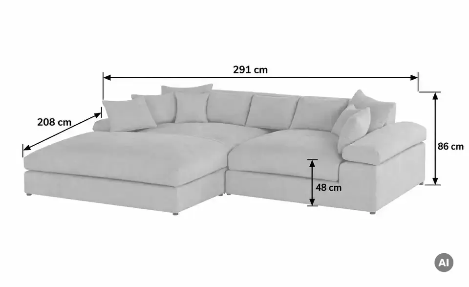 smart Ecksofa Lianea, Bemaßung