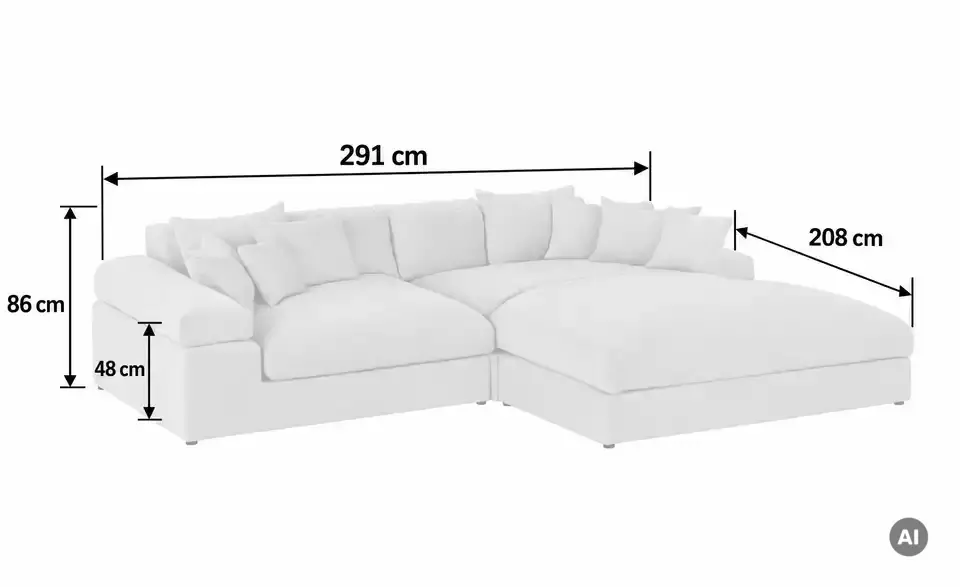 smart Ecksofa Lianea, Bemaßung