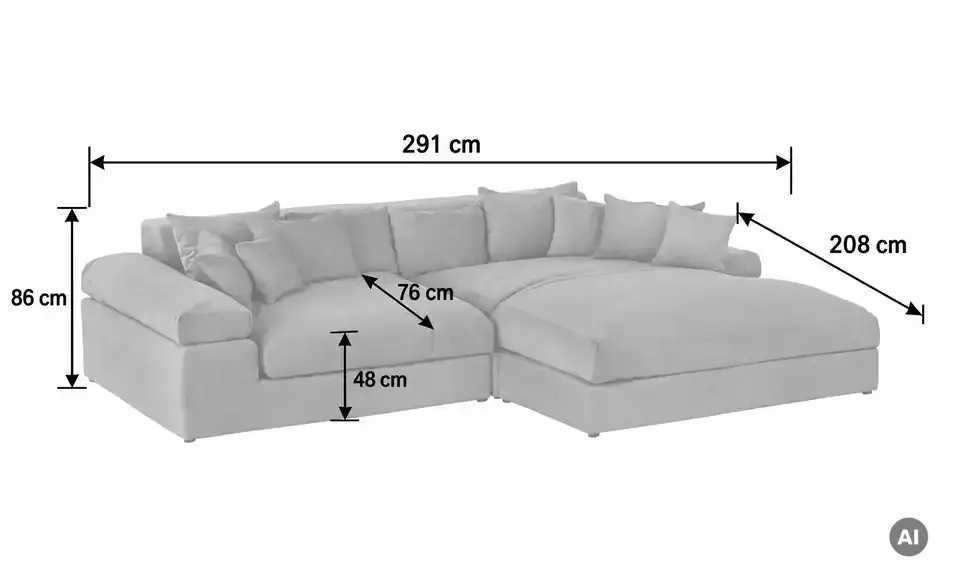 smart Ecksofa Lianea, Bemaßung