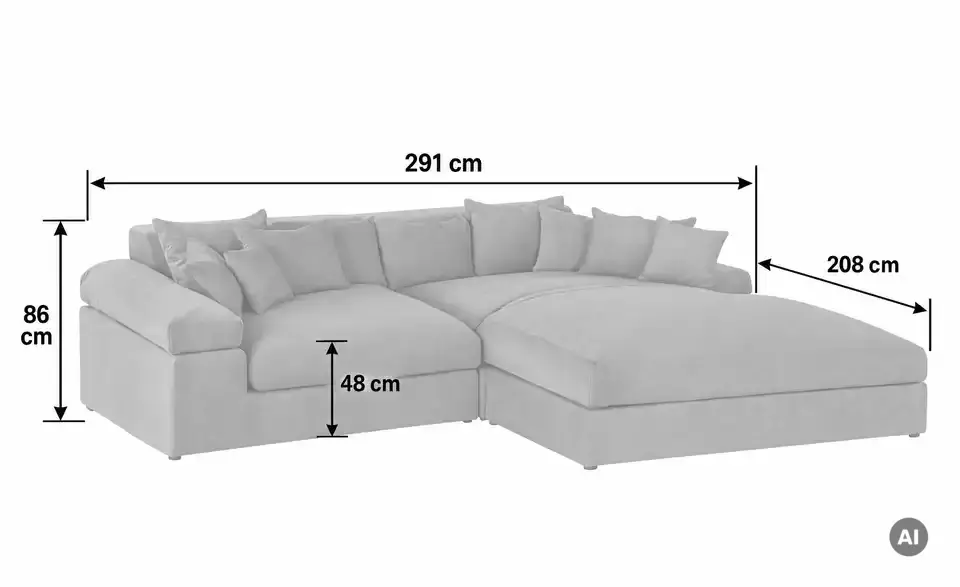 smart Ecksofa Lianea, Bemaßung
