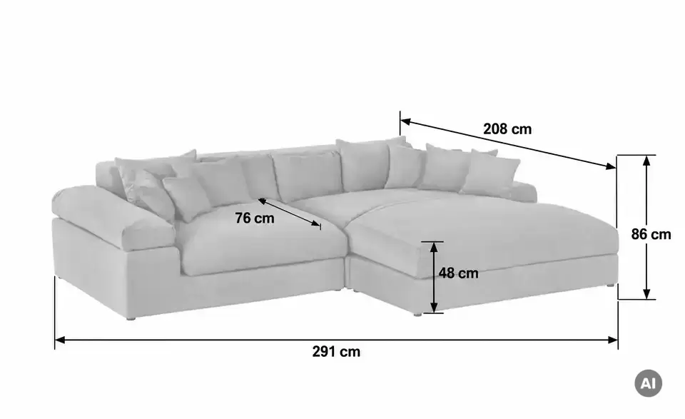 smart Ecksofa Lianea, Bemaßung