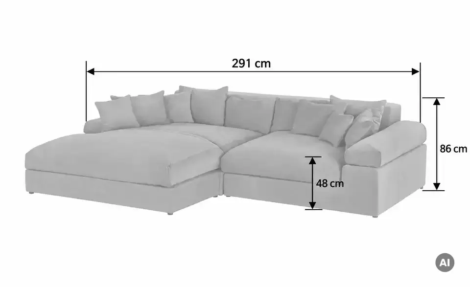 smart Ecksofa Lianea, Bemaßung