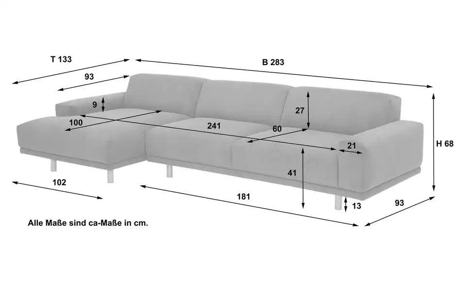 Max Winzer Ecksofa Penelope, Bemaßung