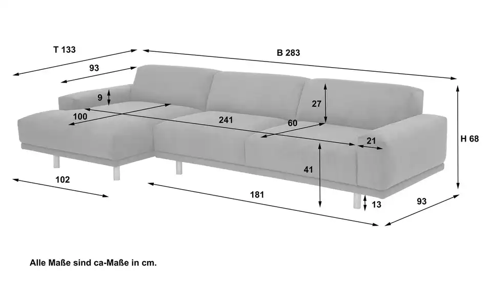 Max Winzer Ecksofa Penelope, Bemaßung