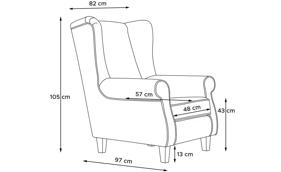 KONSIMO Ohrensessel Miles, Bemaßung
