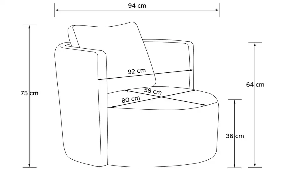 KONSIMO Drehsessel Raggi, Bemaßung
