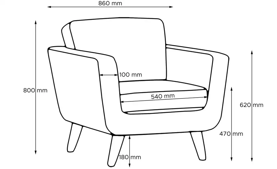 KONSIMO Sessel Tagio, Bemaßung