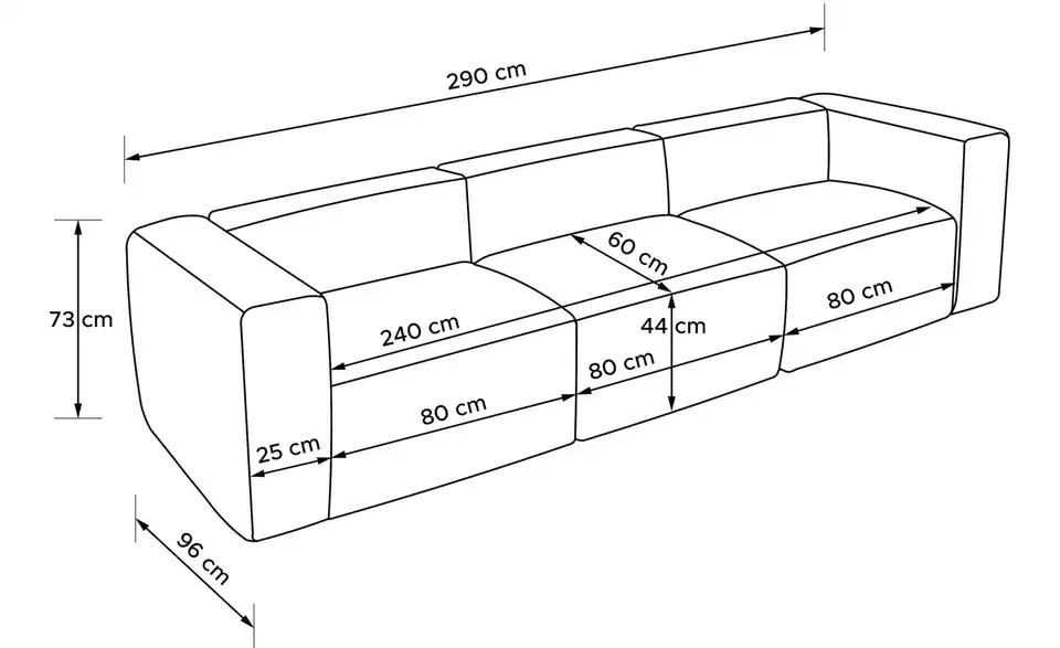KONSIMO Einzelsofa Buffo, Bemaßung