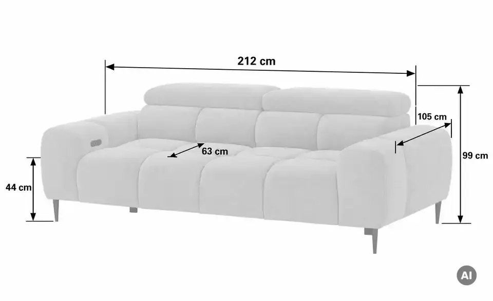 switch Einzelsofa Plaza, Bemaßung