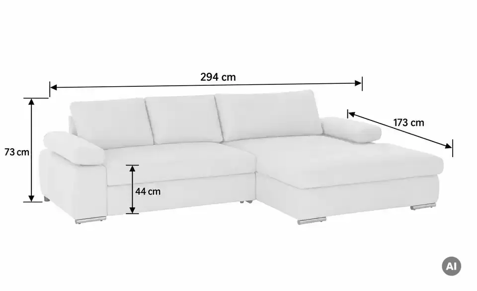 smart Ecksofa Ibby, Bemaßung