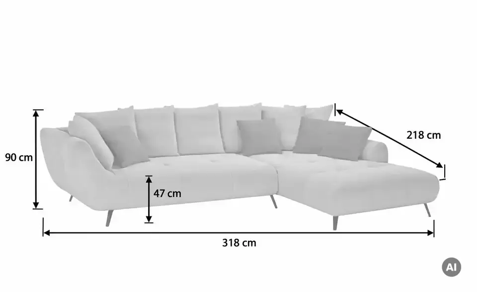 bobb Ecksofa Bellani III, Bemaßung
