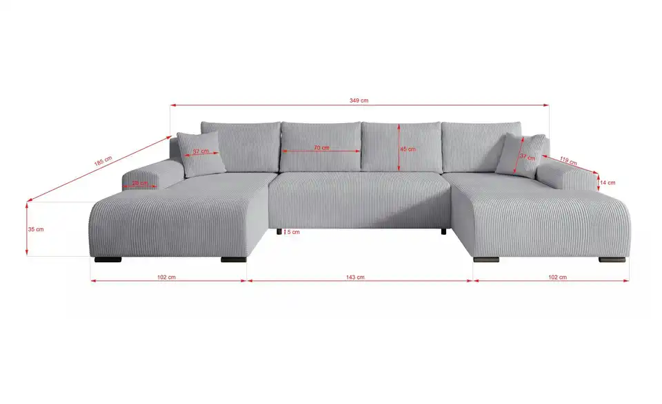 Wohnlandschaft Nelly, Bemaßung