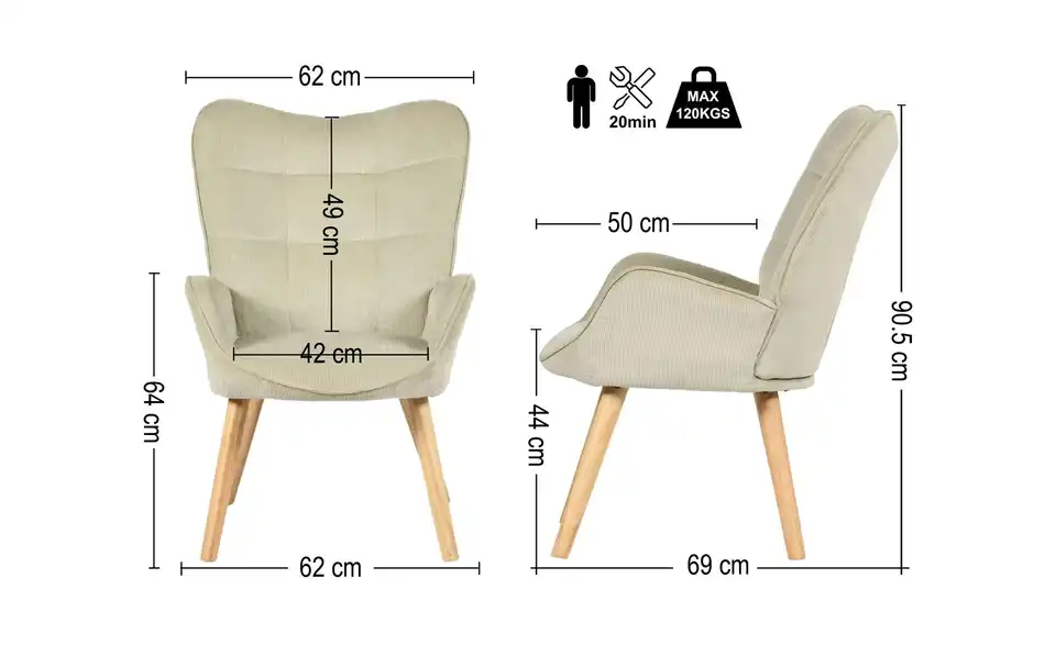Sessel Kanas, Bemaßung