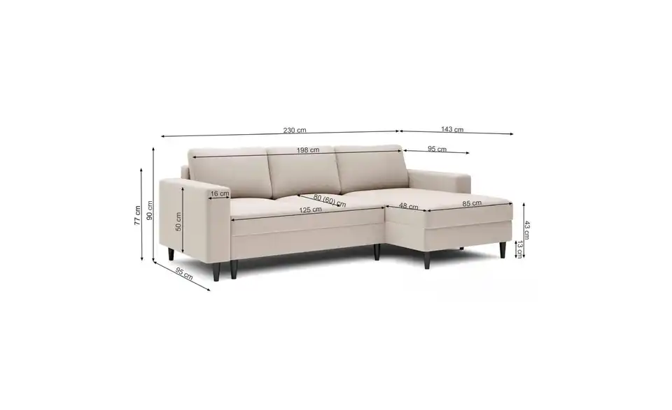 Selsey Ecksofa Nalika, Bemaßung