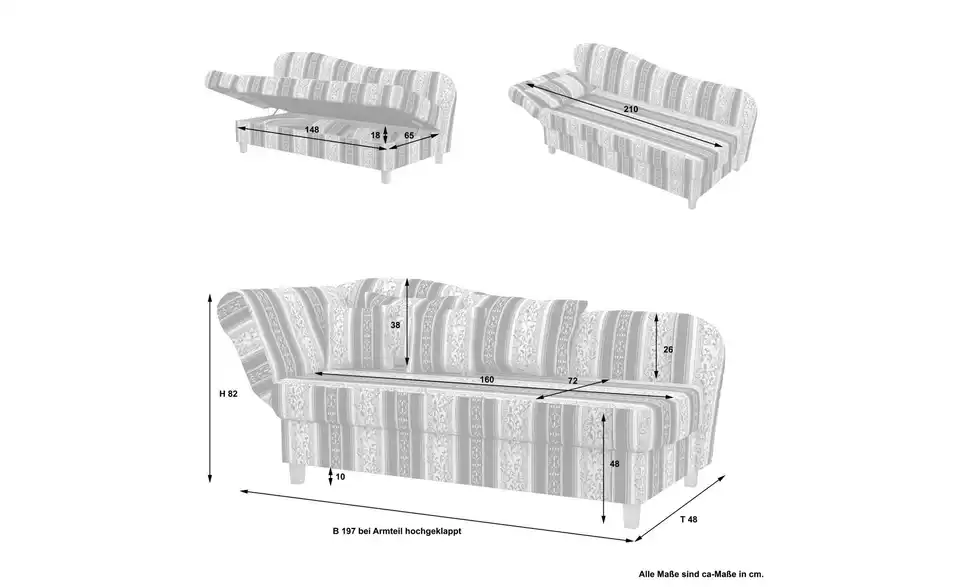 Max Winzer Recamiere Selma, Bemaßung