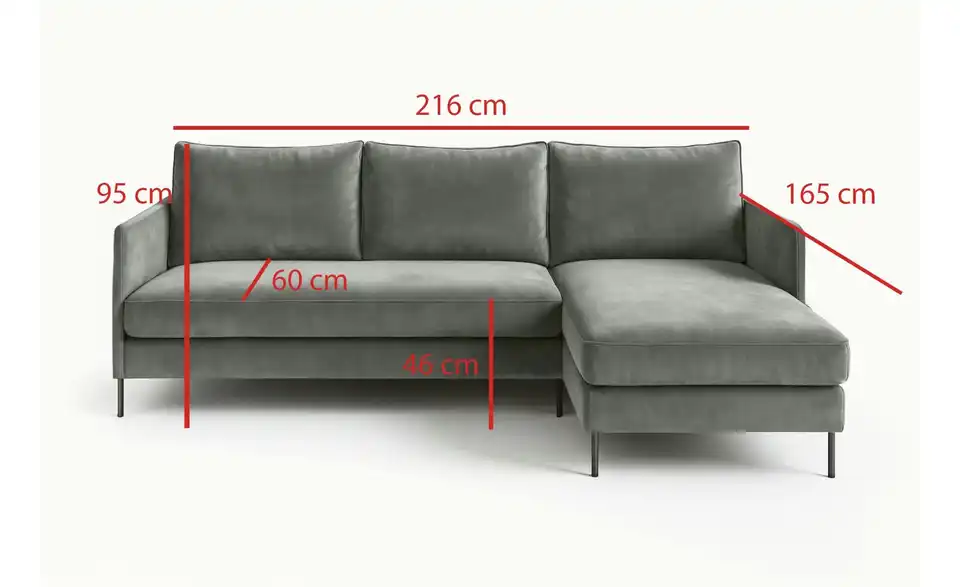 Ecksofa Bellis, Bemaßung