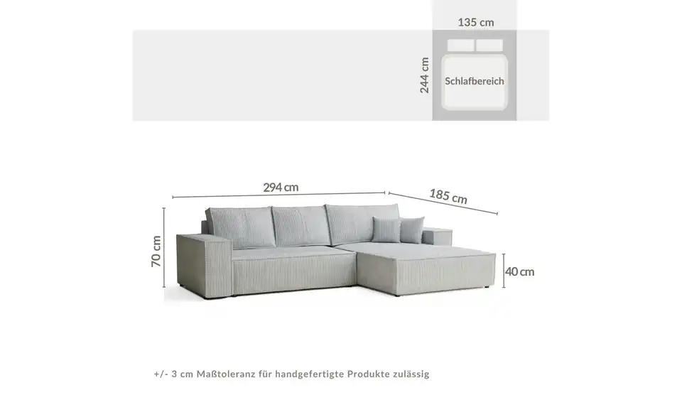 Ecksofa Maze, Bemaßung