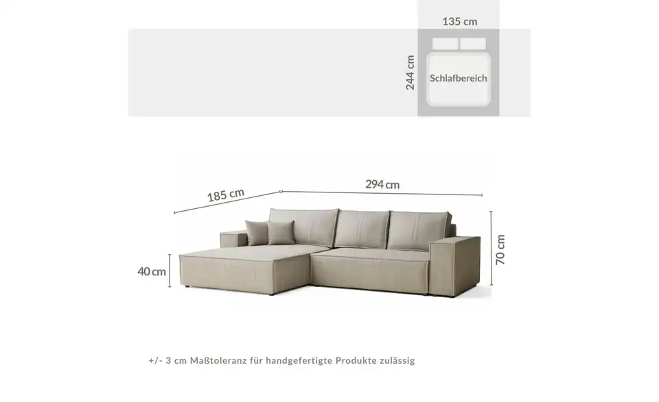 Ecksofa Maze, Bemaßung