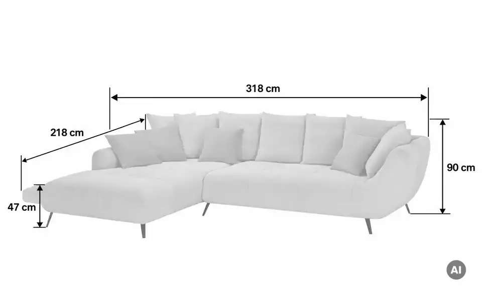 bobb Ecksofa Bellani III, Bemaßung