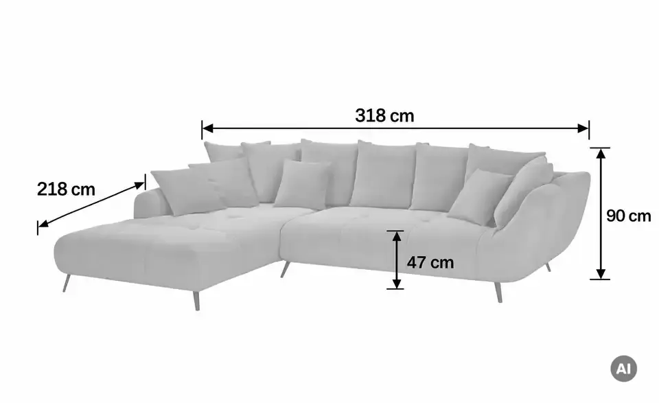bobb Ecksofa Bellani III, Bemaßung