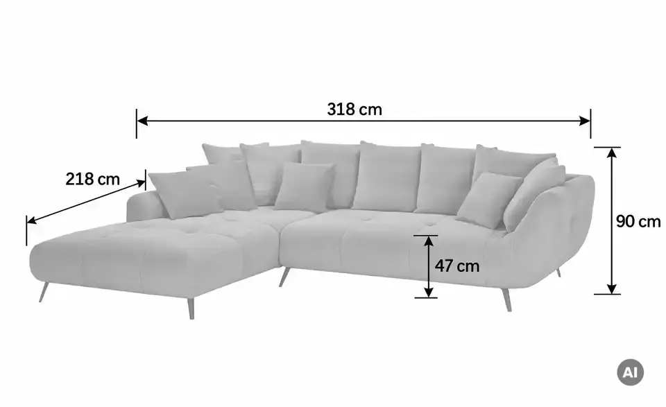 bobb Ecksofa Bellani III, Bemaßung