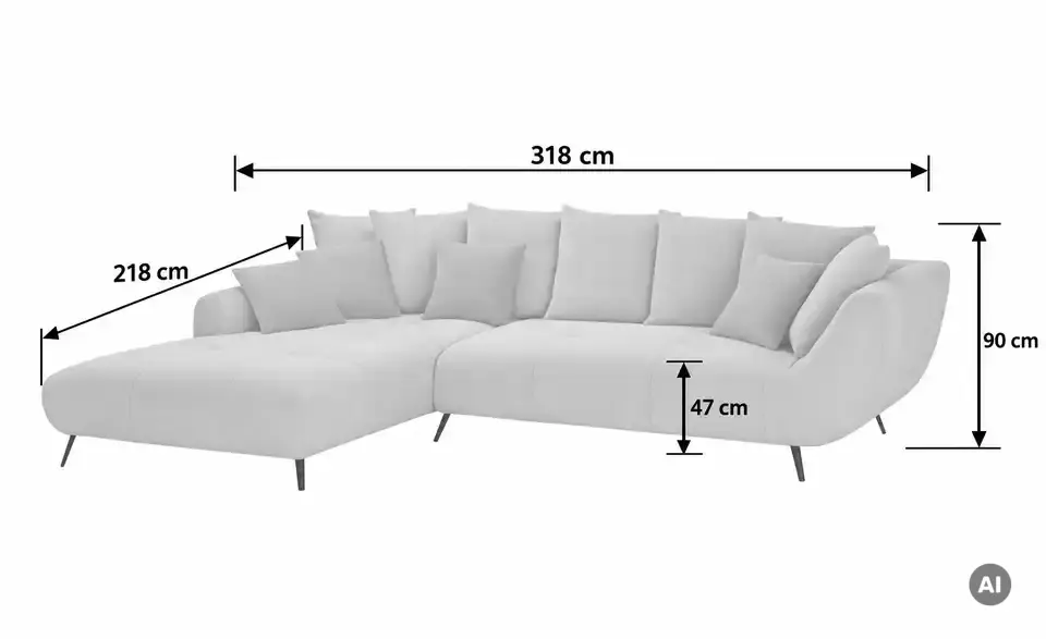 bobb Ecksofa Bellani III, Bemaßung